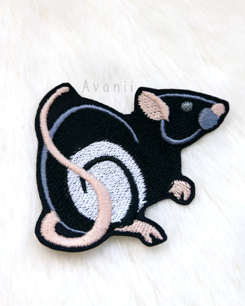 Black Hooded Rat - Embroidered Iron-on Patch