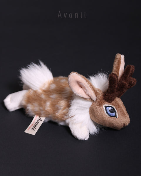 Forest Spotted Jackalope / Horned Rabbit - small floppy - handmade plush animal