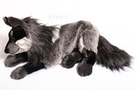 Tarnished Silver Wolf - Large handmade plush animal - realistic faux fur