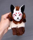 Red Swirl Masked Kitsune - handmade plush animal