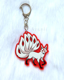 Watchful Kitsune - Red Acrylic Charm - 2 inch single sided keychain