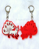 Watchful Kitsune - Red Acrylic Charm - 2 inch single sided keychain