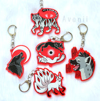 Howling Wolf - Red Acrylic Charm - 2 inch single sided keychain