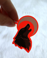 Howling Wolf - Red Acrylic Charm - 2 inch single sided keychain