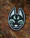 Black Ice Kitsune Mask - Embroidered Iron-on Patch