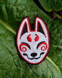 Swirly Kitsune Mask - Embroidered Iron-on Patch