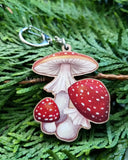 Amanita Mushroom - Wooden Charm - 2 inch keychain