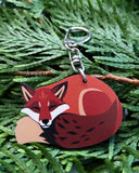 Sleepy Fox - Wooden Charm - 2 inch keychain