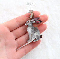 Jackalope / Horned Rabbit - Wooden Charm - 2 inch keychain