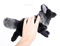 Black Wolf - Handmade plush animal - realistic faux fur