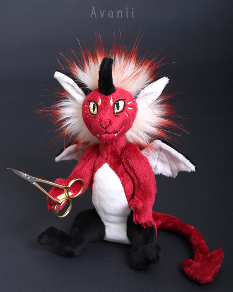 Fire Demon / Devil - handmade fantasy plush - minky miniature